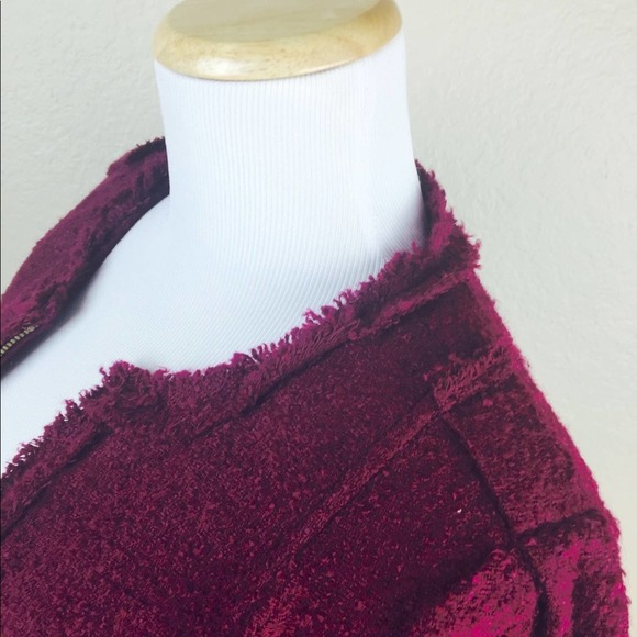 CABI Burgundy Knit Fuzzy Fringe Wool Blend Jacket 8 MEDIUM Zip Career Office - Picture 8 of 13